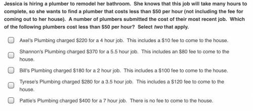 Jessica is hiring a plumber to remodel her bathroom