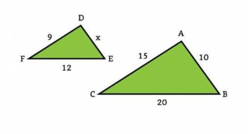 The figure below shows similar triangles, which of the following is TRUE about the length of side x