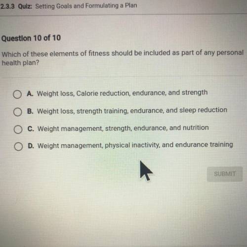 Which do these elements of fitness should be included as part of any personal health plan?