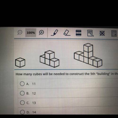 How many cubes will be needed to construct the 5th building in the same pattern?

A. 11
B. 12
C.