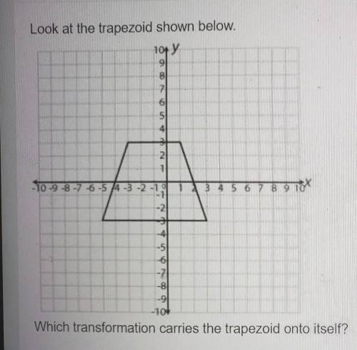 Look at the trapezoid shown below. Which transformation carries the trapezoid onto itself?