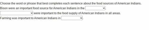 Choose the word or phrase that best completes each sentence about the food sources of American Indi