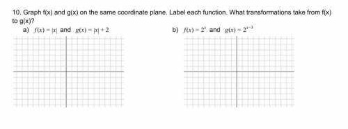 10. Graph f(x) and g(x) on the same coordinate plaze. Label each function. What transformations tak