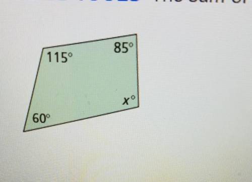 The sum of the angle measures of a quadrilateral is 360 degrees. Write and solve an equation to fin