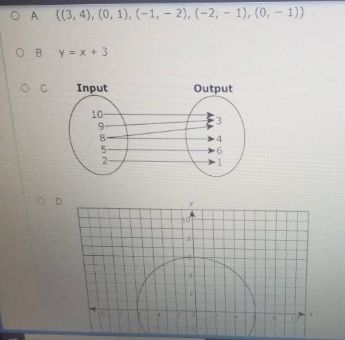 PLEASE HELP QUICK which relation could also represent a function