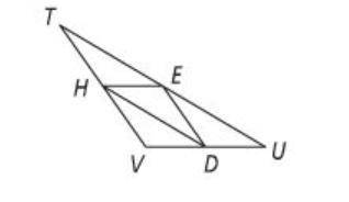 Points E, D, and H are the midpoints of the sides of ΔHED. UV = 68, TV = 86, and HD = 54. Find the