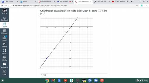 Which fraction equals the ratio of rise to run between the points (-3,-4) and (0, 0)?