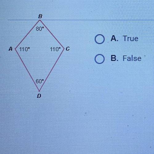 True or False? A circle could be circumscribed about the quadrilateral below.