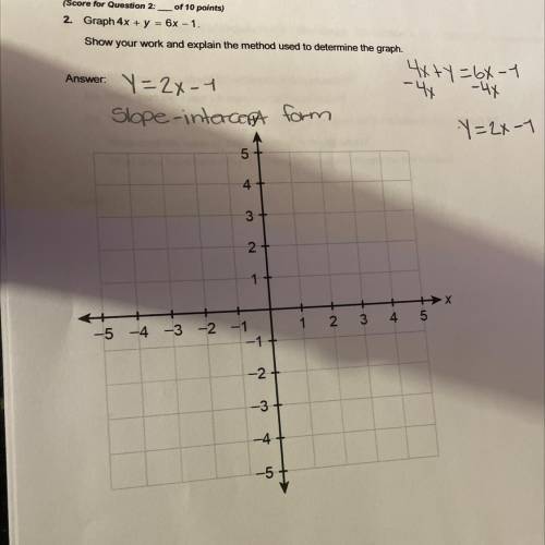 Graph 4x + y =6x -1
Show your work and explain the method