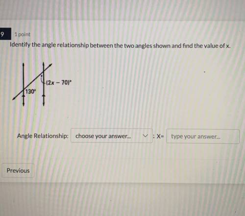 Please help

Here are the choices for the angle relationship 
Alternate interior angles
Vertical a