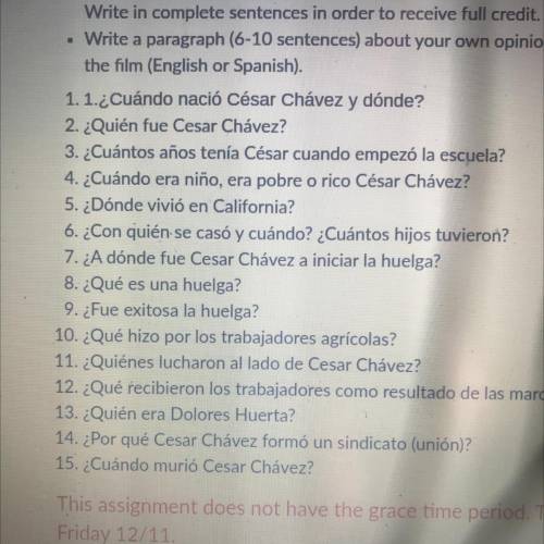 Help please! Due today!!
Simple Cesar Chavez questions.