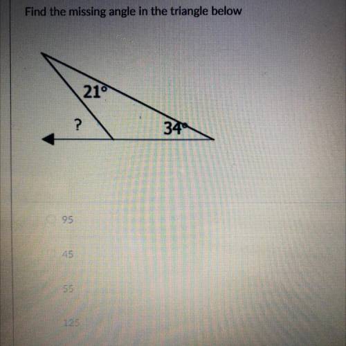Find the missing angle in the triangle below