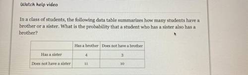 In a class of students, the following data table summarizes how many students have a

brother or a