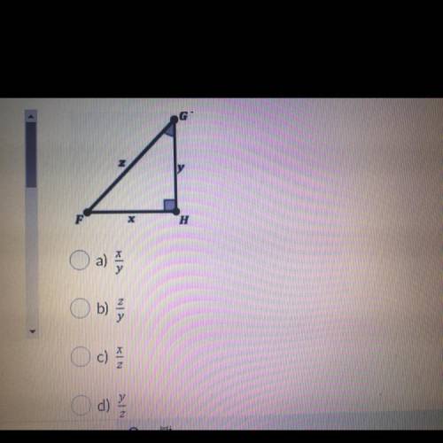 Which expression represent sin(G) for the triangle shown? Please help me it’s much appreciated it’s