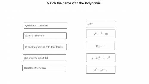 Someone please help me match the name with the Polynomial. Thank you in advance, I will give Brainl