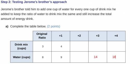 Please Help Fast!!! Jerome’s brother told him to add one cup of water for every one cup of drink mi