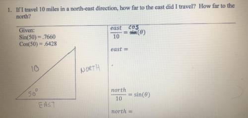 if I travel 10 miles in a north-east direction, how far to the east did I travel? How far to the no
