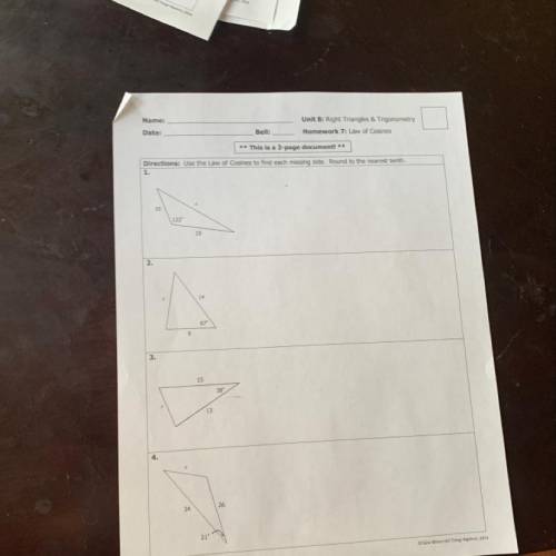 Unit 8: Right Triangles & Trigonometry
Homework 7: Law of Cosines