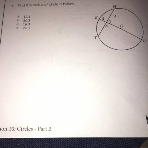 Find the radius of circle G below