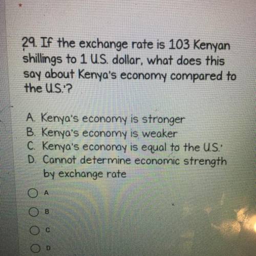 HELP ME PLZ

If the exchange rate is 103 Kenyan
shillings to 1 U.S. dollar, what does this
say
