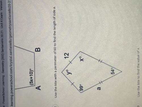 Use the kite with perimeter of 60 to find length of side a
