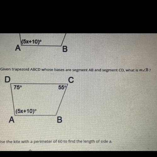 Given trapezoid ABCD whose bases are segment AB and segment CD, what is mZB?