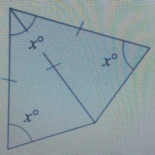 A kite is made by joining two congruent isoceles triangles, as shown, what is the value of x?

(lo