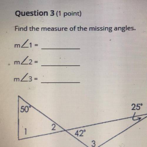 Find the measure of the missing angles.

m21
m/2=
m/3-
509
25
G
2
1
42
3