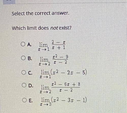 Select the correct answer.
Which limit does not exist?