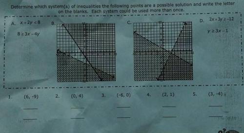determine which system(s) of inequalities the following points are a possible solution and write th