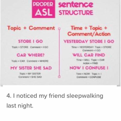 Put number 4 in ASL format. ASL format is the picture on top. ASL is American Sign Language