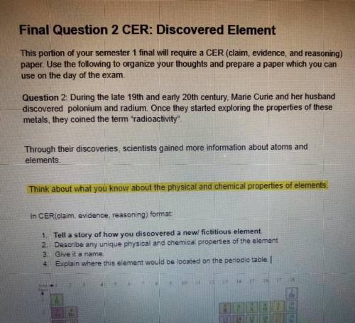 This portion of your semester 1 final will require a CER (claim, eviden