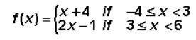 Find the range of the following piecewise function.

[0,11)
(-4,6]
(0,11]
[-4,6)