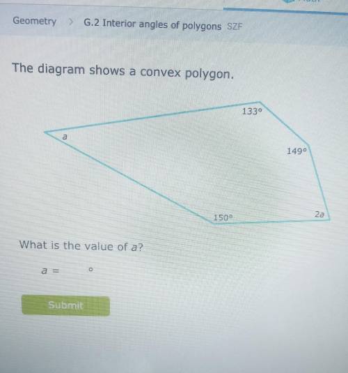 This diagram shows a convex polygon.What is the value of a?*Picture Attached*
