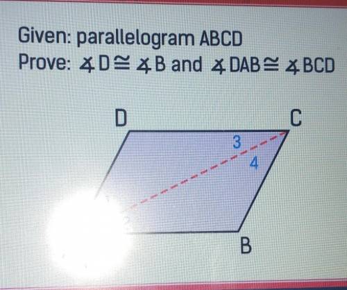 Write a proof for the following therom If a quadrilateral is a parallelogram it has two sets of opp