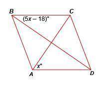 Given that ABCD is a rhombus, what is the value of x?

A. 28B. 56C. 48.5D. 18E. 36F. Cannot be Det