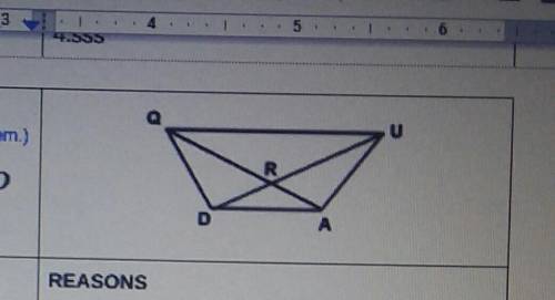 Q #4 (Hint: Redraw the triangles separately, then mark them) Given:QDUA and 2QDA UAD Prove: AQDA AU