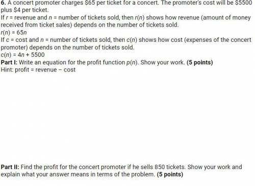 A concert promoter charges $65 per ticket for a concert. The promoter's cost will be $5500 plus $4