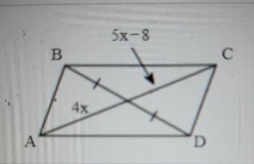 For what value of x must ABCD be a parallelogram?

For ABCD to be a parallelogram, the value of x