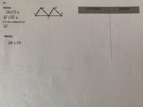 PLEASE HELP!!! Given line AB is parallel to CD and BC is parallel to DE, and C is the midpoint of A
