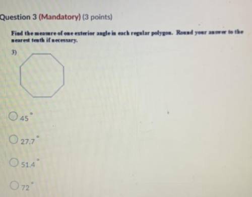 Find the measure of one exterior angle in each regular polygon round your answer to the nearest 10t