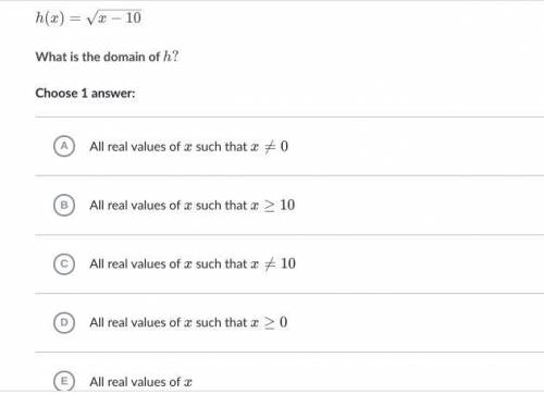 Need help! h(x) = square root of x-10 what is the domain of h?