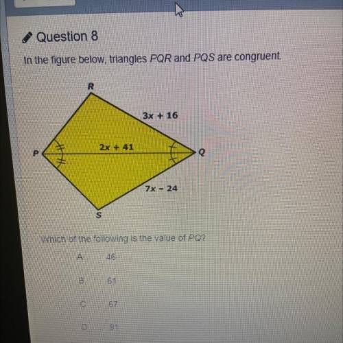In the figure below, triangles PQR and POS are congruent.
PLS HELP