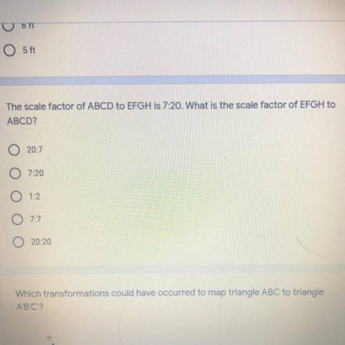 The scale factor of ABCD to EFGH is 7:20. What is the scale factor of EFGH to ABCD?