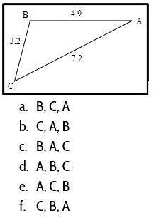 List the angles of the triangle in order from smallest to largest