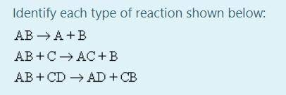 Identify each type of reaction shown below:
