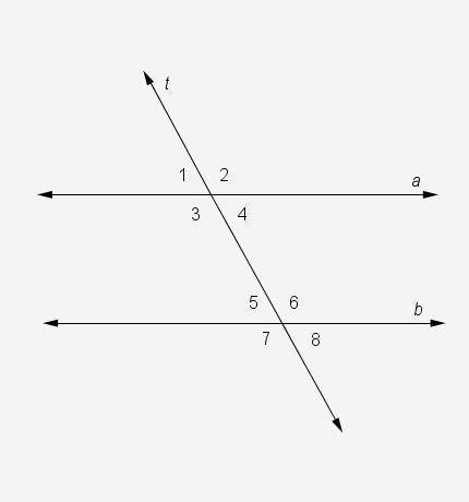 Transversal t cuts parallel lines a and b as shown in the diagram. Which equation is necessarily tr
