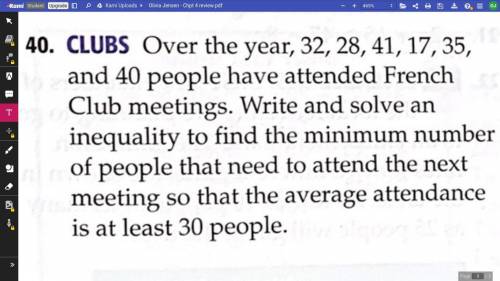 Over the year, 32, 28, 41, 17, 35, and 40 people have attended French Club meetings. Write and solv