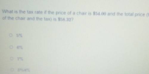 What is the tax rate if the price of the chair is ,54.00 and the total price (the price of the chai
