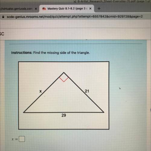 NEED HELP ASAP FIND the missing side of the triangle
